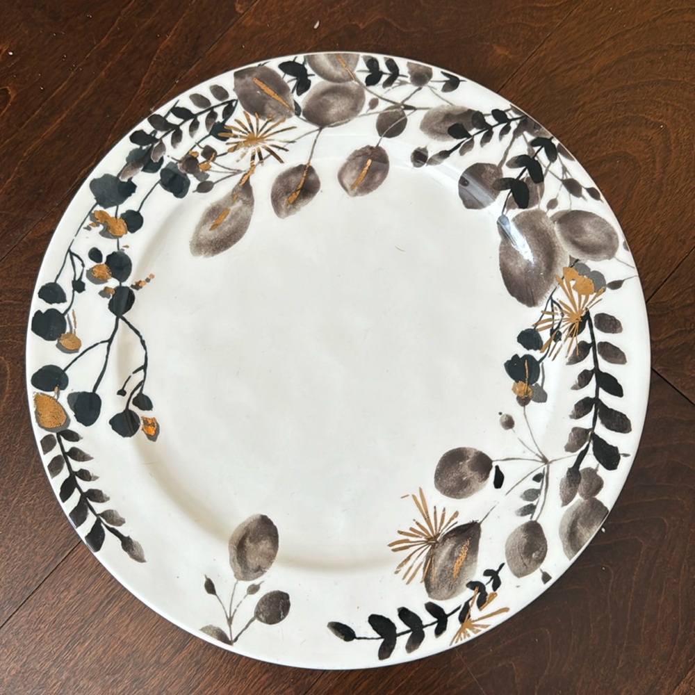 Anthropologie dishes, gold gray dark green so pretty. Two left.